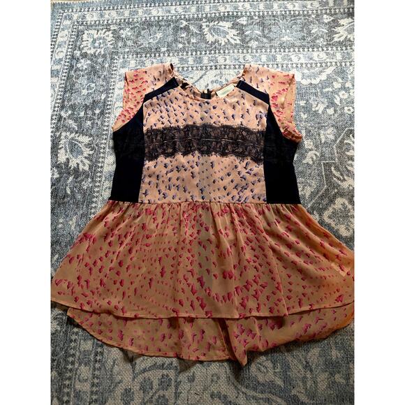 Anthropologie Dainty Sheer Lace Babydoll Coquette Twee Top Silky Ruffle Pink - Picture 2 of 5